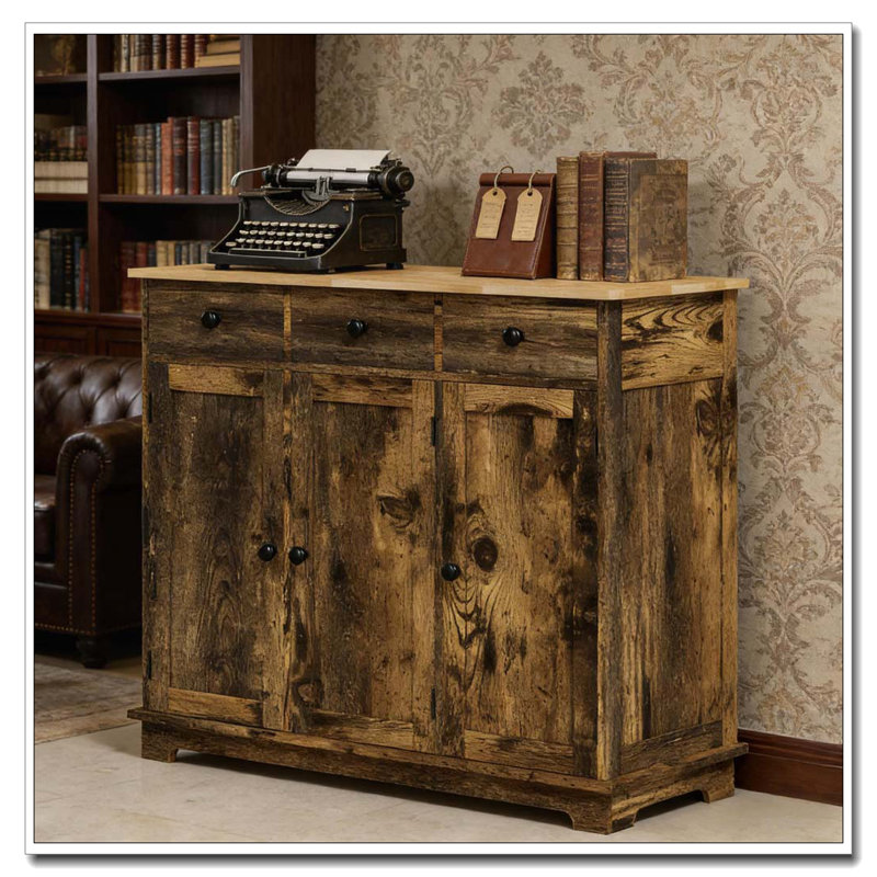 Armoire de rangement rustique avec conception anti-basculement, Marron foncé