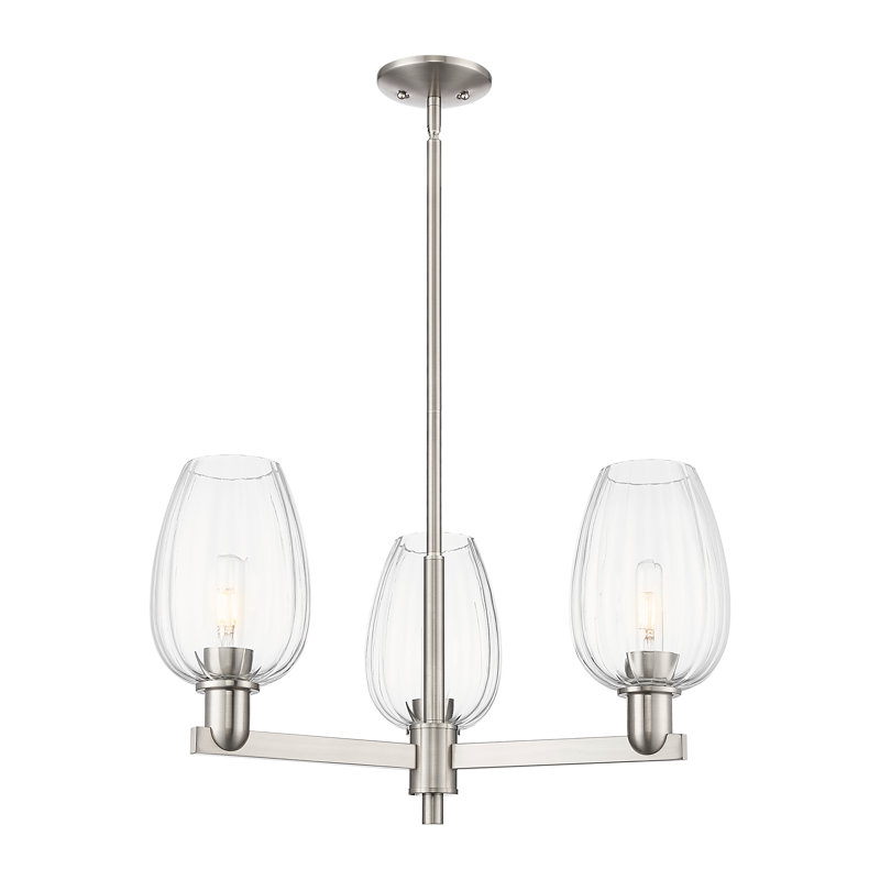 Hailsham - Lustre suspendu 3 lumières, Clair, Nickel satiné, Trois lumières