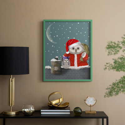 Christmas Santa Owl Framed Print - Solid Wood