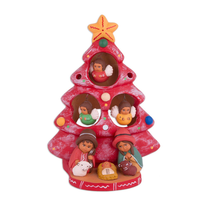 Scène crèche en céramique "naissance" sous l’arbre