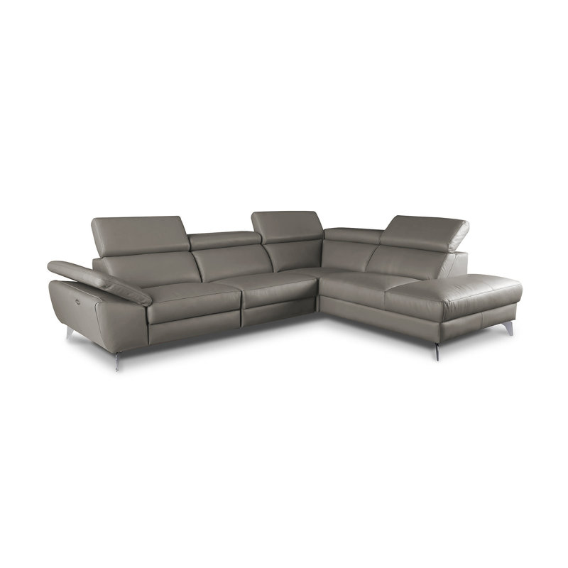 Power Reclining European Sectional with Adjustable Headrests & Armrest Veeha from Italian Leather Veeha, Right Hand Facing