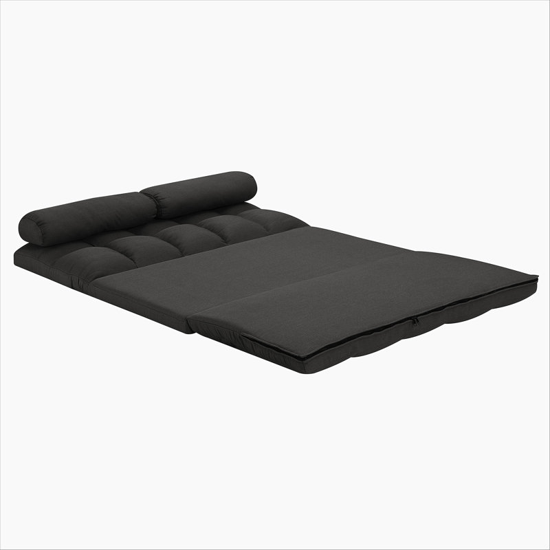 3-Fold Sofa Bed, Folding Mattress with 2 Pillows, Black - High-Density Foam Filling, Polyester Fabric, Black