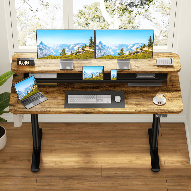 Bureau de jeu à hauteur ajustable Home Office, Brun / Noir, H 122 cm x l 81 cm