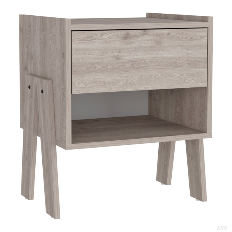 Nightstand Ferku, Open Shelf, One Drawer, Light Gray