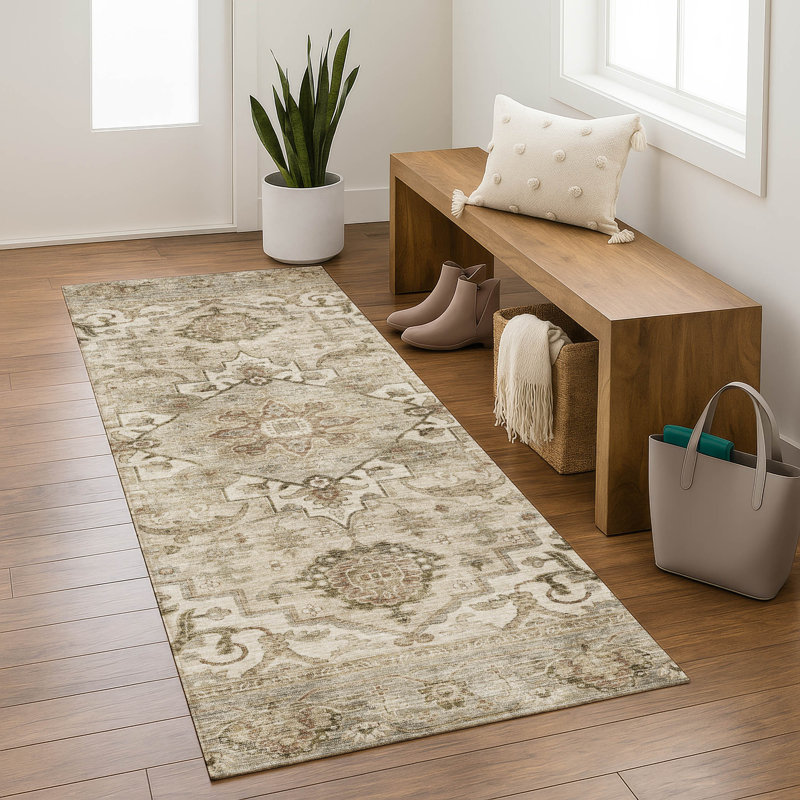 Premium Machine Washable Mayfield AMF2164 global Rug, Runner 2'3" x 7'6", Beige