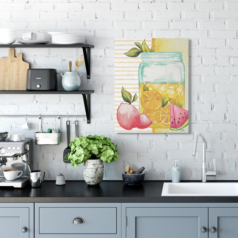 «Iced Lemonade Pitcher Abstract Pink Lemon Fruit» par Elizabeth Medley - impression d'art graphique, Toile tendue
