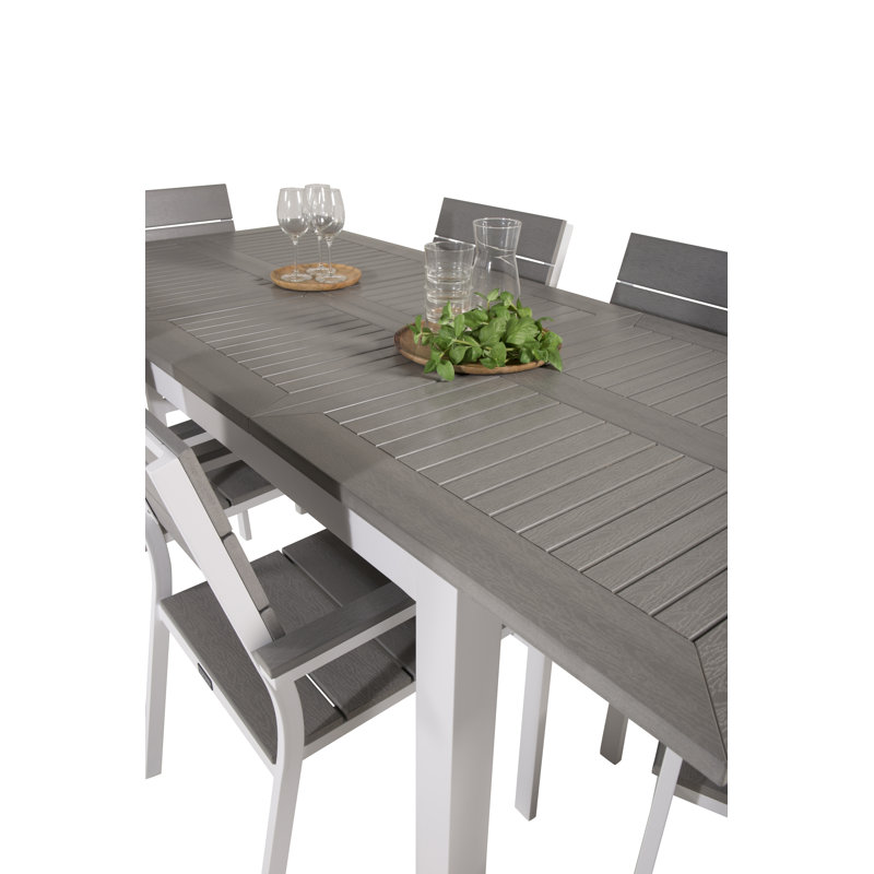 Jayesh 6 - Person Patio Dining Set with Extendable Rectangular Table, White/Taupe, 75cm H x 152cm W x 90cm L