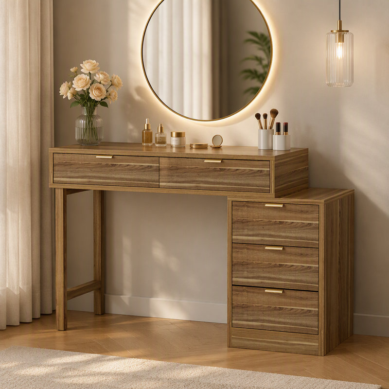 Bureau de maquillage, bureau d'ordinateur, Noyer brun