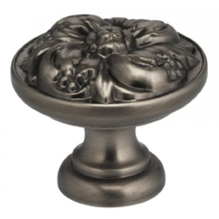 Poignée champignon surdimensionnée ornée de 1 5/8 po de diamètre, Étain, H 1,63 po x l 1,63 po x P 1,25 po