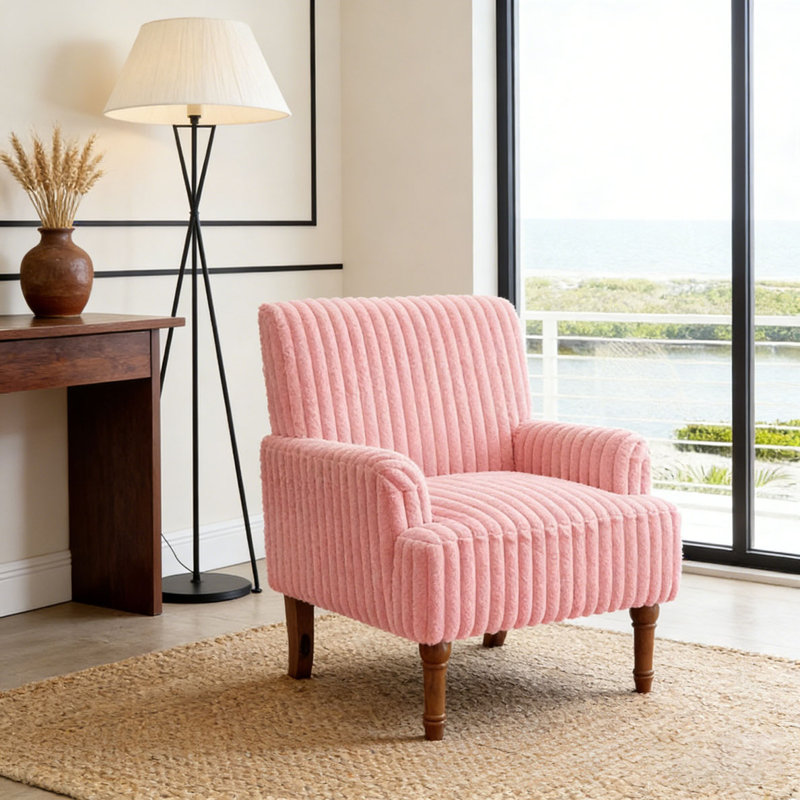 Chaise d'appoint moderne en velours côtelé, Rose