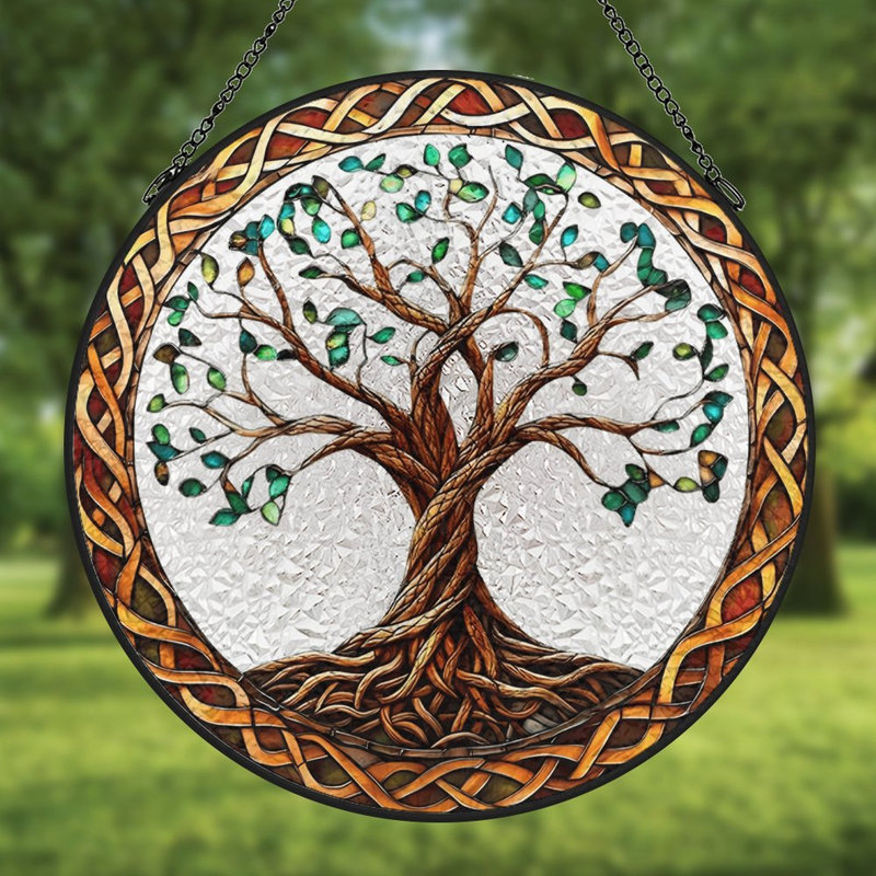Vitrail pour fenêtre Celtic Tree Of Life, 9,8 x 9,8 po (25 x 25 cm)