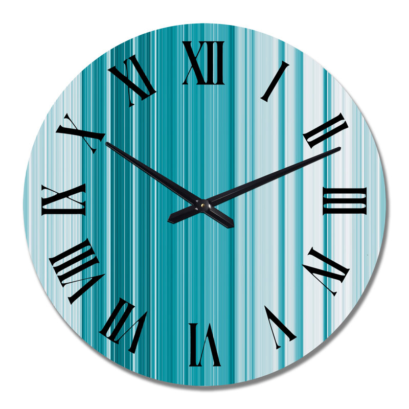Turquoise Vertical Stripes - Patterned Wall Clock, Large