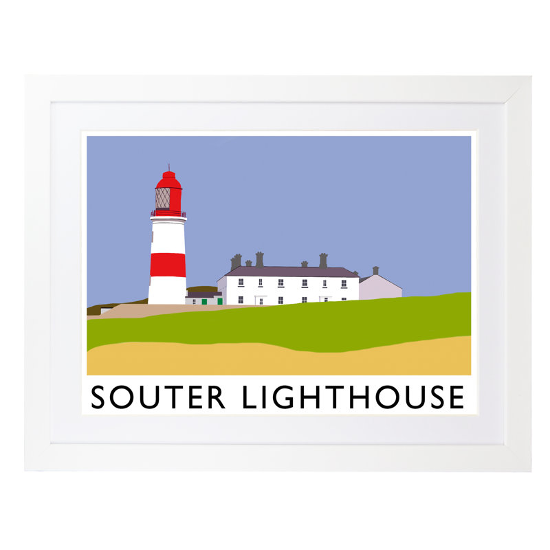 Souter Lighthouse 2 1 Piece Wall Art, 33.5 cm H x 43.5 cm W x 2.2 cm D, White Wood Frame