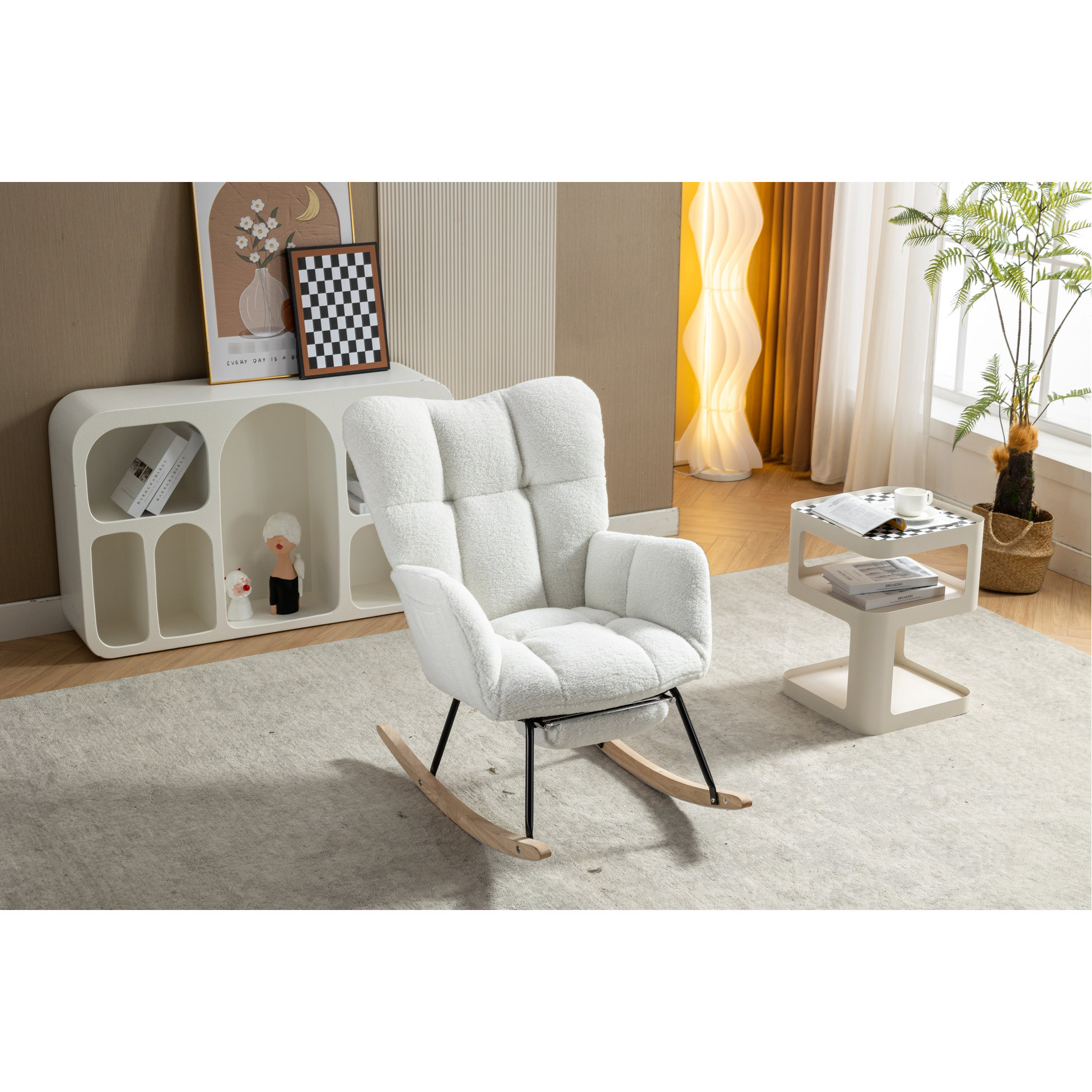 George Oliver Adjustable Footrest Rocking Chair Made Of Fabric ...
