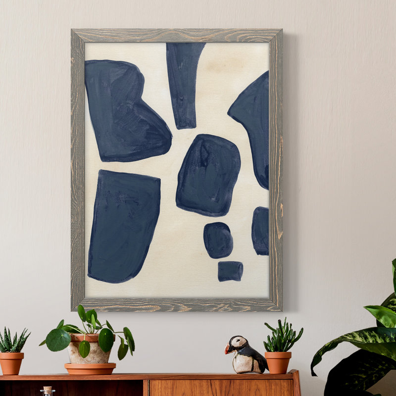 Pièces bleues I, toile encadrée de qualité supérieure - prête à être accrochée, H 44 po x l 31 po x P 1 po, Cadre gris