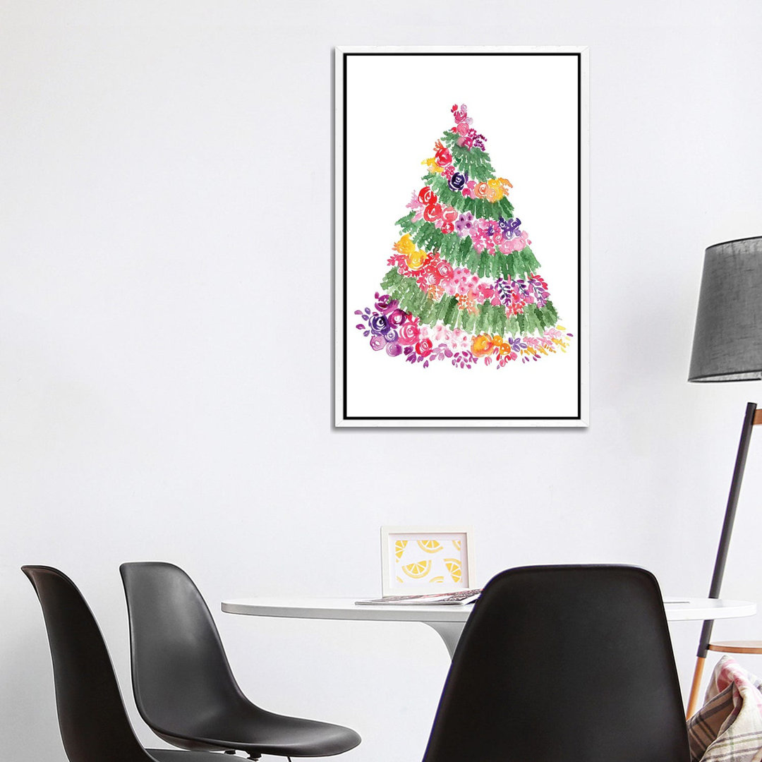 Floraler Weihnachtsbaum von Blursbyai - Galerie-verpackte Leinwand Giclée auf Leinwand