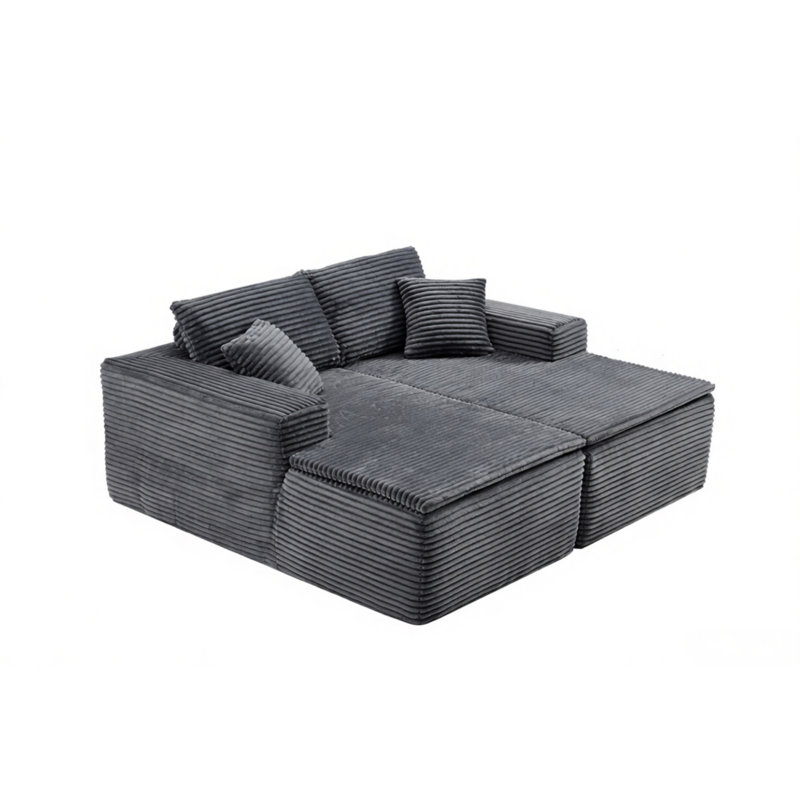 Canapé-lit rembourré 73,4 po 2 places en velours côtelé moderne avec coussin, Gray Fabric, 35.86" H x 73.4" W x 68.9" D, Gray