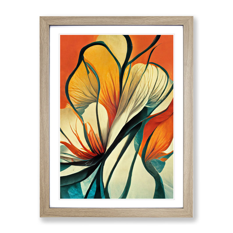 Flowers Abstract Art No.3 - Wall Art, 34cm H x 25cm W x 2cm D, Oak Framed