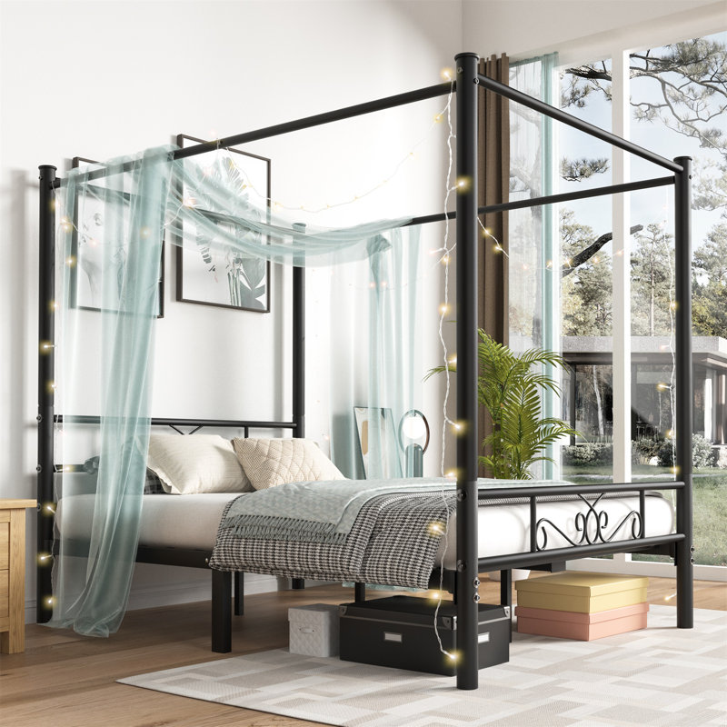 Harukazu Metal Canopy Bed Frame, Queen