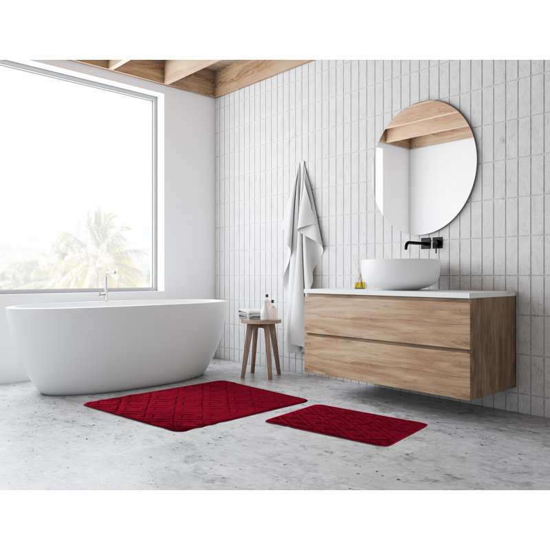 Ayotte Lattice Bath Rug Set, Burgundy