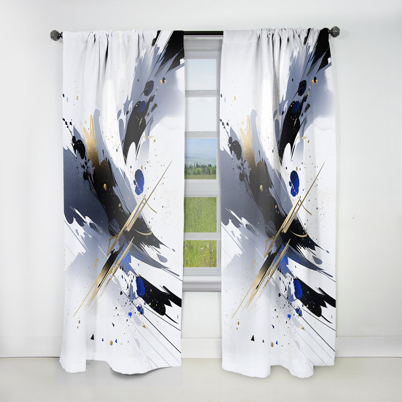 Grian Black Blue Cubist Symphony - Modern Curtain - Velvet Room Darkening - 1 panel, 52" W x 63" L