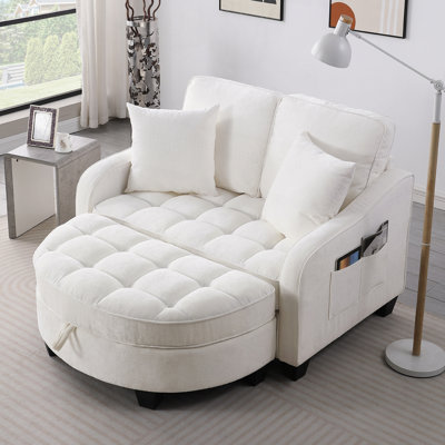 Chenille 2-seater Sofa, Double Sofa Chaise Longue
