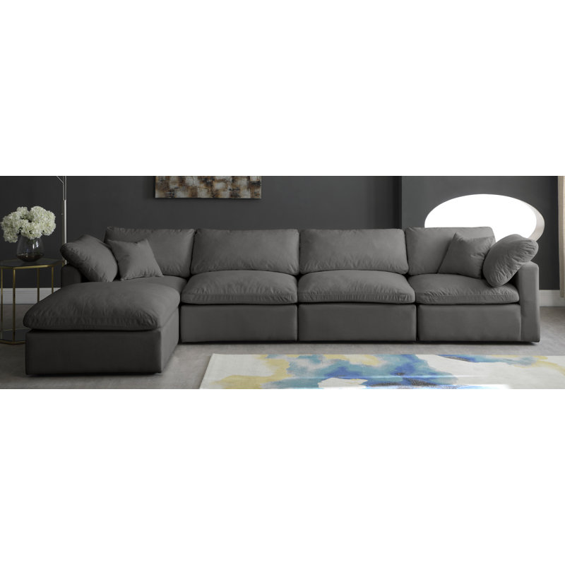 Atis Velvet L-Shaped Sectional Reversible, Grey Velvet