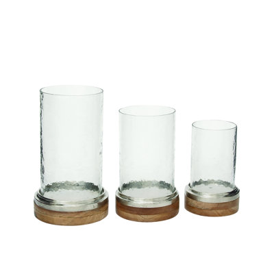 Lampe ouragan pilier en bois brun 3 pièces