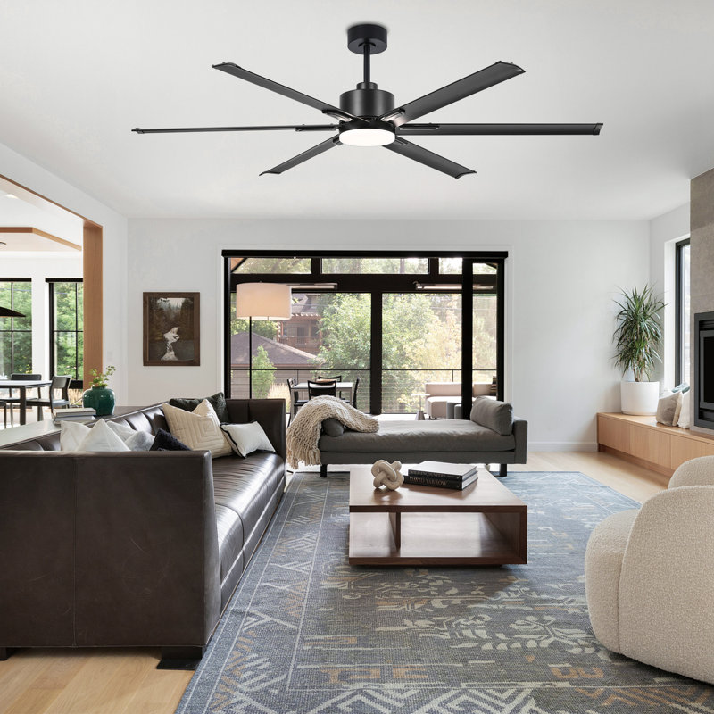 Keyante 72" Large Downrod Mount Ceiling Fan with Light Kit and Remote Control, 6 Speeds DC Reversible Motor, 3 Color Lights, Timer, 8 Aluminum Blades, for Indoor/Covered Outdoor Use