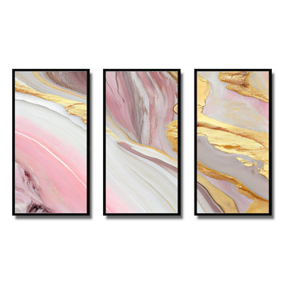 Pink And Gold Marble Abstract III " Pink And Gold Marble Abstract III " 3 - Pieces