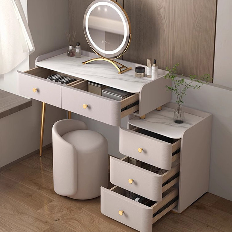 Coiffeuse avec miroir lumineux, 5 tiroirs, 1 chaise, L 59,06 po x P 15,75 po x H 31,5 po