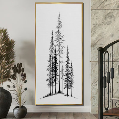 Forêt de pins au pays des merveilles hivernales - décoration murale pin, art mural noir encadré