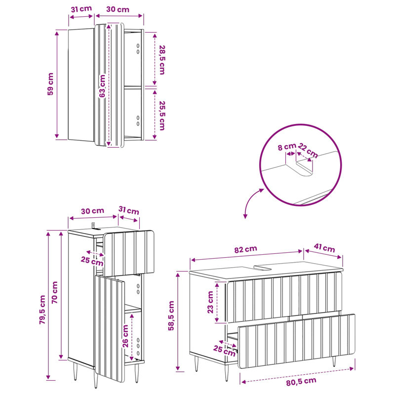 Bathroom Storage Furniture Set, Sonoma Oak