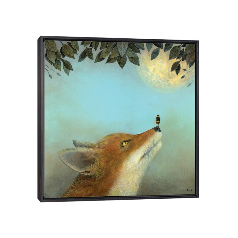 «Touching the Moon» par Neil Thompson - impression d'art graphique, Toile avec cadre noir patiné, H 18 po x l 18 po x 1,5 po
