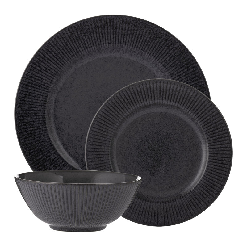 Reactive Linear 12 Piece Dinner Set, Black