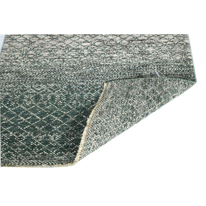 Hand-Knotted High-Quality Green and Beige Area Rug, Runner 2'7" x 11'11"