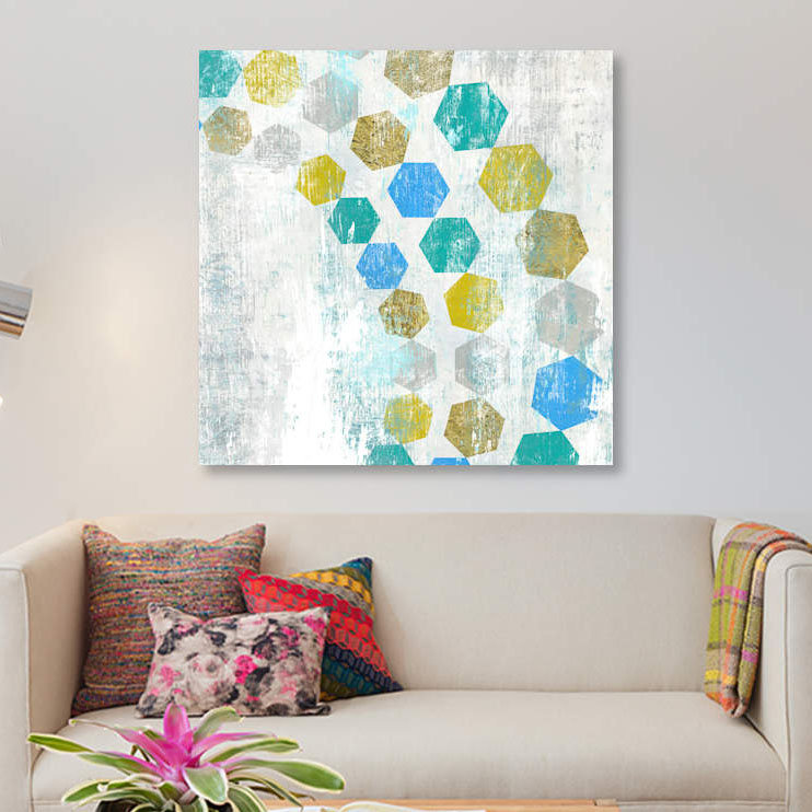 « hexagone iv », reproduction sur toile, H 37 po x l 37 po x P 1,5 po, Pas de tapis, Toile tendue