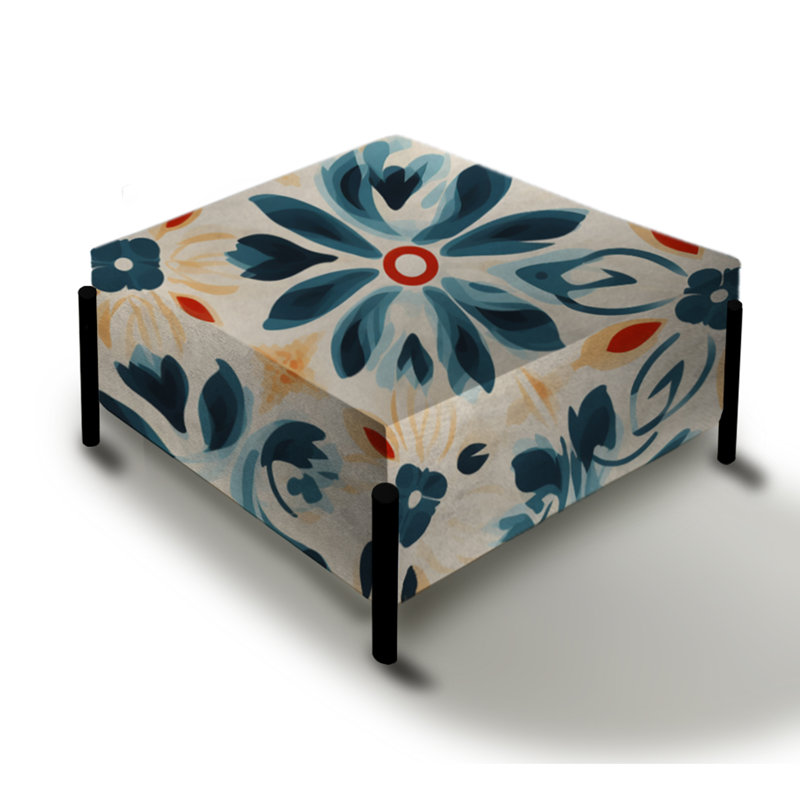 Intrigue marocaine beige et bleue - Grand repose-pieds carré géométrique