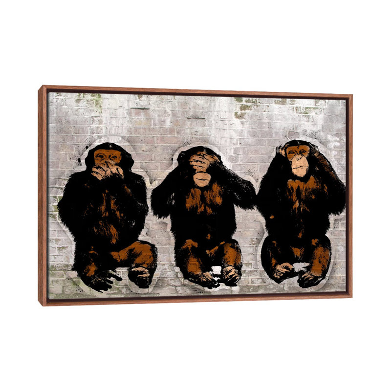 " Monkey See, Monkey Do ", 18" H x 26" W x 1.5" D, Classic Wood Framed Canvas