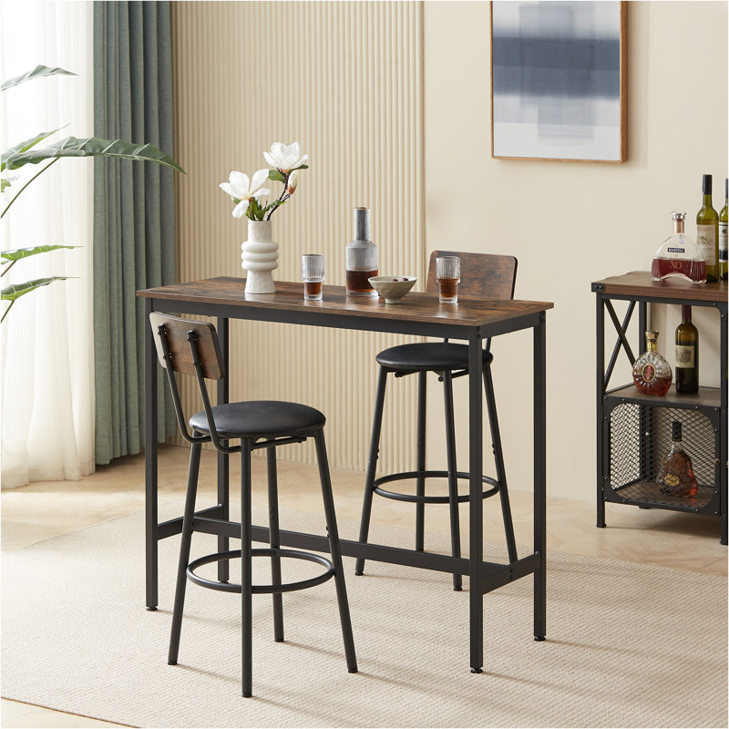 Bar Table Set With 2 Bar Stools PU Soft Seat With Backrest