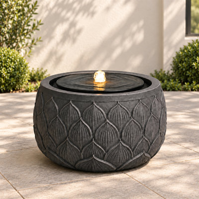 Fontaine Zen Lotus avec éclairage DEL pour méditation extérieure