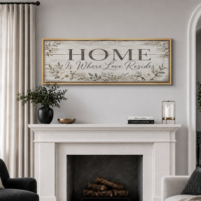 Home Is Where Love Resides Floral Farmhouse Quote Sign Decor Extra Large Pictures Framed Canvas Print Wall Art