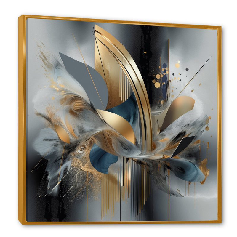 «Grey Soft Colors Marble Abstract II», reproduction sur toile , H 36 po x l 36 po, Reproduction avec cadre flottant, Doré