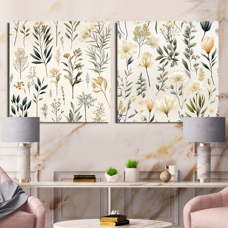 Wincanton - Ensemble de 2 collages carrés floral et botanique, H 36 po x l 73 po, Toile tendue