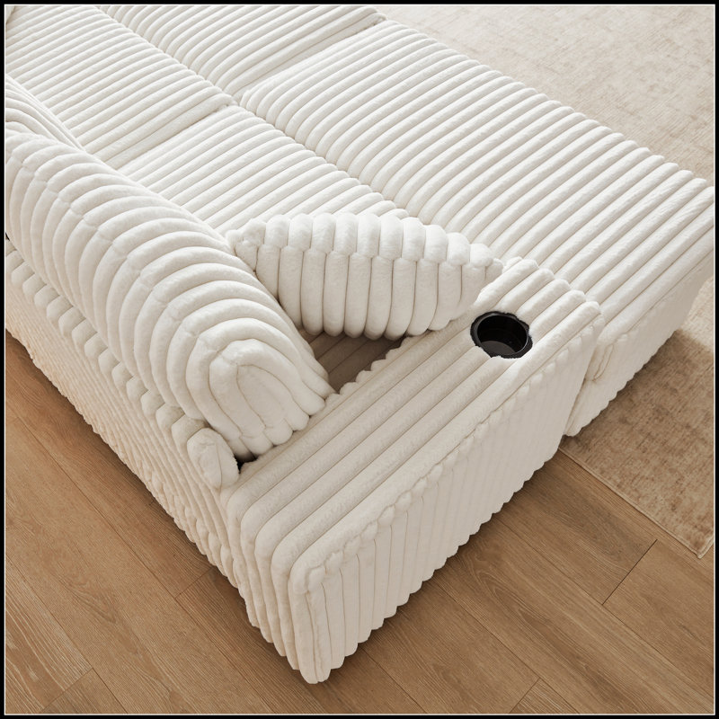Canapé 84 places en velours côtelé 84 pouces avec 3 coussins décoratifs et 2 coussins décoratifs, Beige