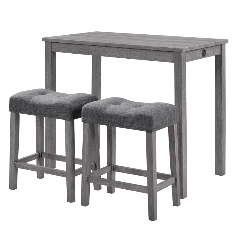 Ensemble de table bistro à hauteur de comptoir moderne 41,5 po avec tabourets sans port USB, Gris