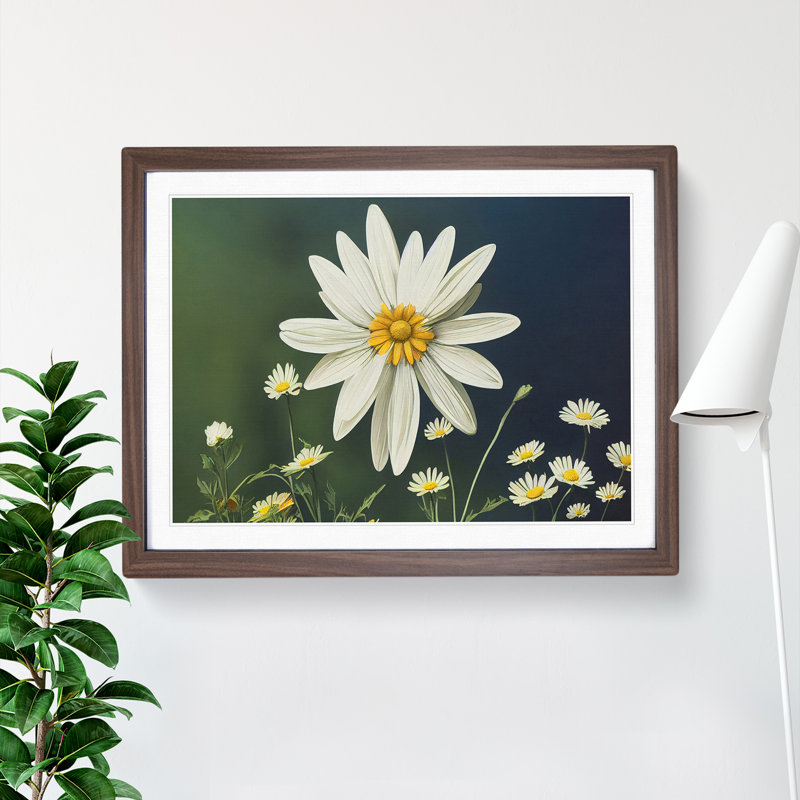 Sparkling Daisy Flowers - Framed Print, 46cm H x 64cm W x 2cm D, Walnut