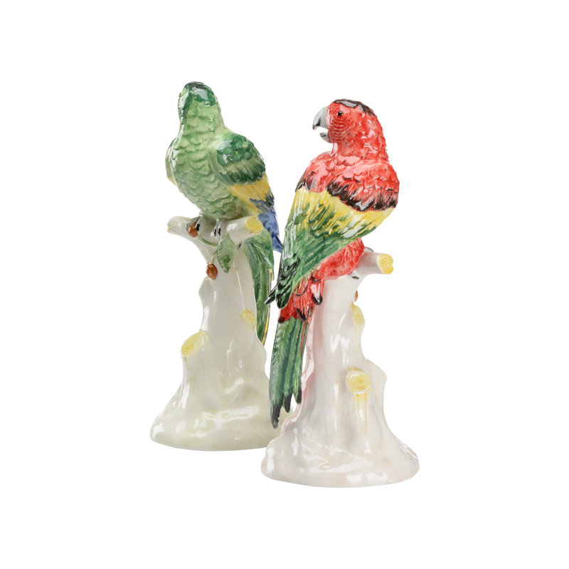 Large Parrots With Cherries (Pair), Green/Red/White