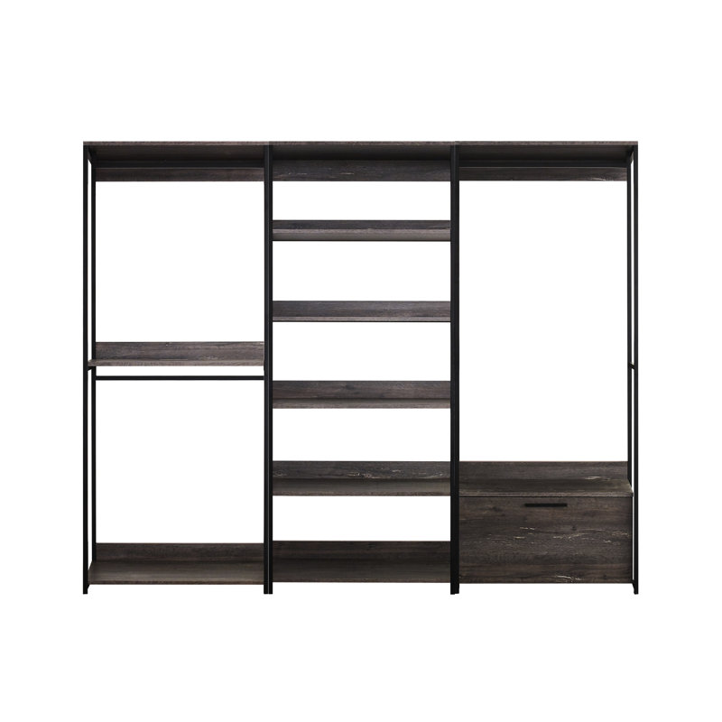 Système de garde-robe modulaire, cadre thermolaqué, espace de rangement très profond, eau et chaleur, planche Stain Scratch E0 rustique avec résistance à l'usure quotidienne et aux déchirures