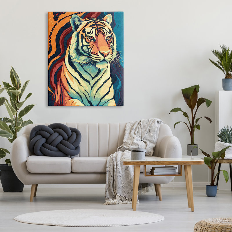 Tigre sauvage sur toile par Ziwei Li, peinture, H 48 po x l 36 po x P 1,5 po
